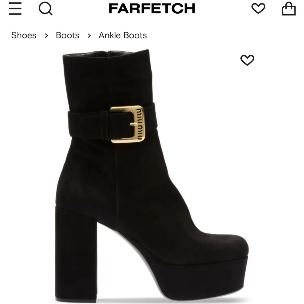 Miu Miu Black Heeled Boots with Gold Buckle